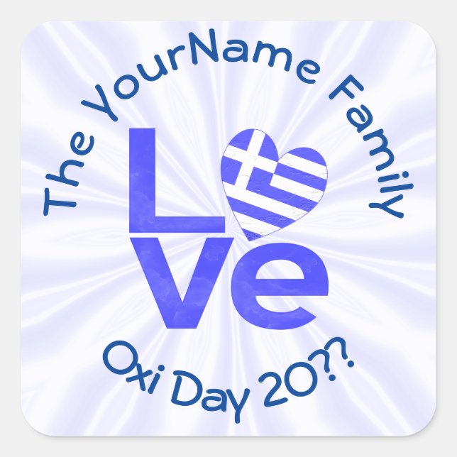 Greece Heart Flag Blue LOVE Personalised  Square Sticker (Front)