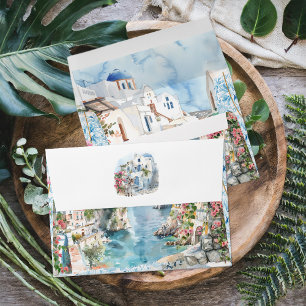 Greece Illustrated Mediterranean Wedding Envelope