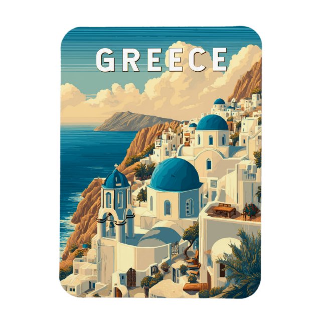 Greece Illustration Travel Art Vintage Magnet (Vertical)
