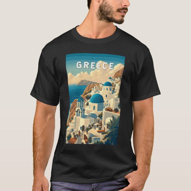 Greece Illustration Travel Art Vintage T-Shirt (Front)
