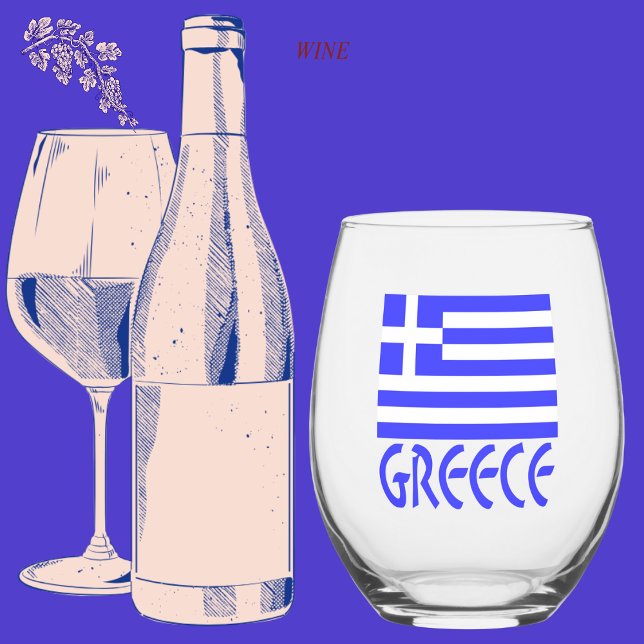 Greece in Blue Greek Flag Stemless Wine Glass (Creator Uploaded)