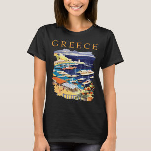 Greece Island Harbour Retro Travel T-Shirt