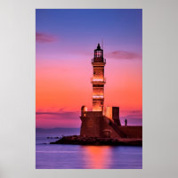 Greece Lighthouse at Night