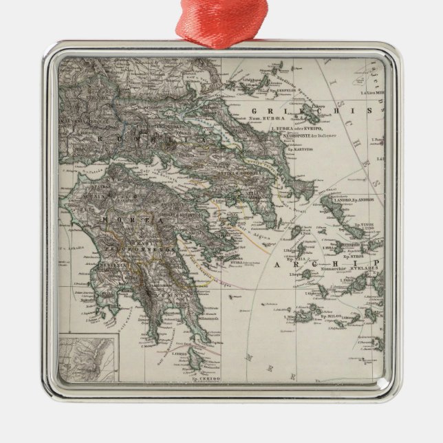 Greece Map by Stieler Metal Tree Decoration (Front)