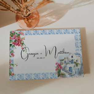 Greece Mediterranean Floral Tile Wedding Guest Book
