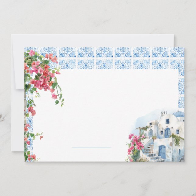 Greece Mediterranean Floral Tile Wedding Place  Invitation (Front)