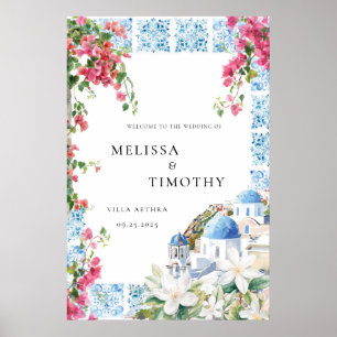 Greece Mediterranean Floral Tile Wedding Welcome Poster