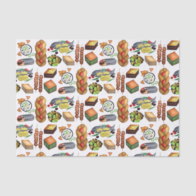 Greece Mediterranean Foods Print Greek Cuisine Tissue Paper (Front)