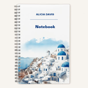 Greece Myconos watercolor   your name Notebook