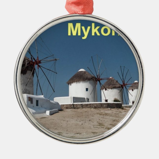 Greece Mykonos Windmills (Aggel) Metal Tree Decoration (Front)