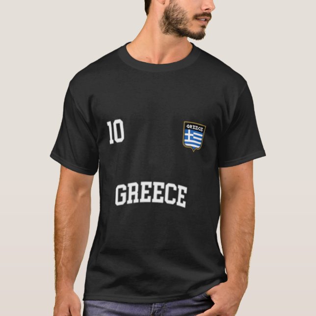 Greece No 10 Greek Flag Football Soccer Team T-Shirt (Front)