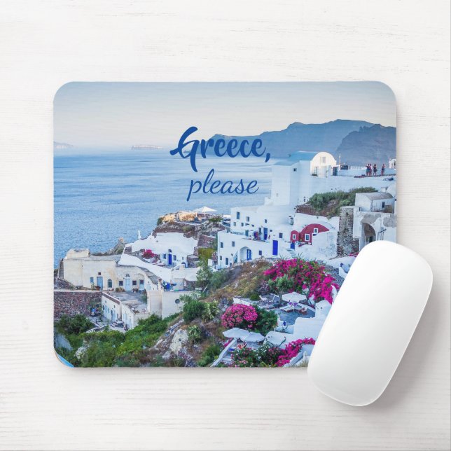 Greece Please/ Personalised/ Santorini Landscape Mouse Pad (With Mouse)