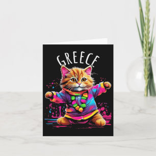 Greece Quirky Funny Cute Colourful Dancing Cat Des Card