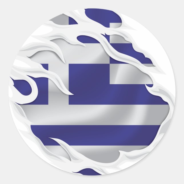 Greece Ripped Flag Classic Round Sticker (Front)