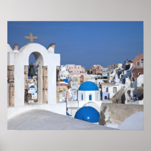 Greece, Santorini. Bell tower and blue domes of 2 Poster
