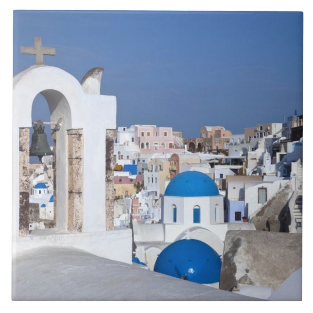 Greece, Santorini. Bell tower and blue domes of 2 Tile (Front)
