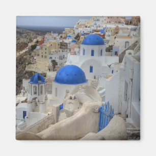 Greece, Santorini. Bell tower and blue domes of 3 Magnet