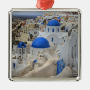 Greece, Santorini. Bell tower and blue domes of 3 Metal Tree Decoration