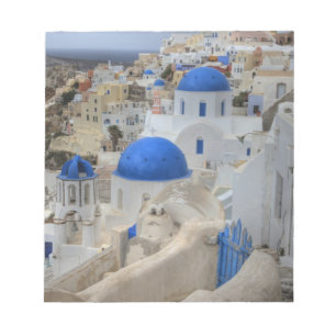 Greece, Santorini. Bell tower and blue domes of 3 Notepad