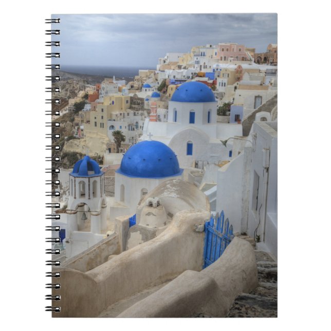 Greece, Santorini. Bell tower and blue domes of 3 Spiral Notebook (Front)