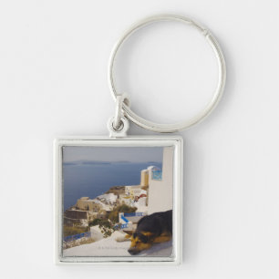 Greece, Santorini Island, Oia City, dog sleeping Key Ring
