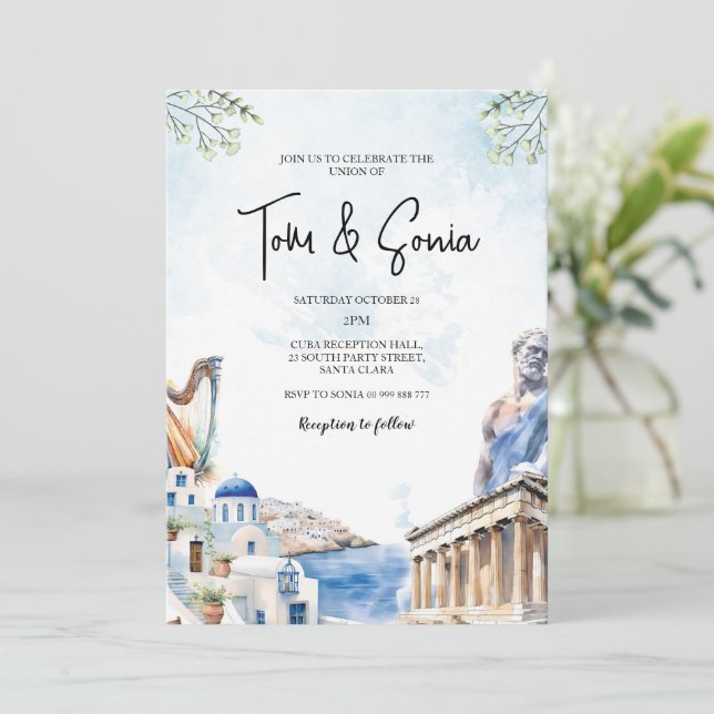 Greece Santorini Landscape Wedding Destination Invitation (Standing Front)