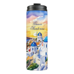Greece Santorini Watercolor Sketch Aegean Sea    Thermal Tumbler