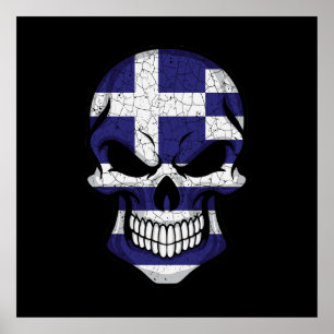 Greece Smiling Skull Flag  Poster
