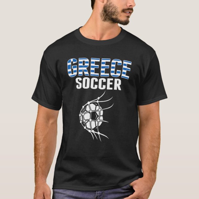 Greece Soccer Ball In Net Goal  Greek Football Sup T-Shirt (Front)
