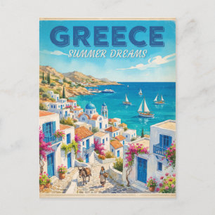 Greece Summer Dreams Vintage Travel Design Postcard