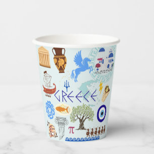 Greece Symbols Travel Lovers Paper Cups
