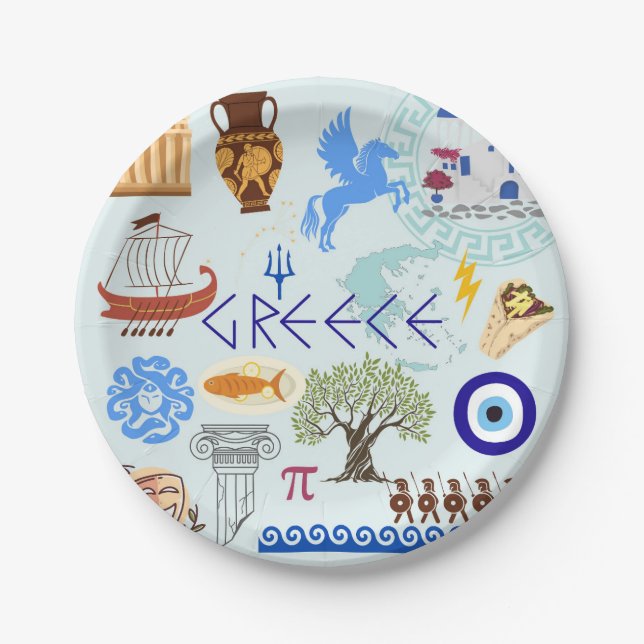 Greece Symbols Travel Lovers Paper Plate (Front)