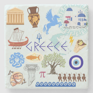 Greece Symbols Travel Lovers Stone Coaster
