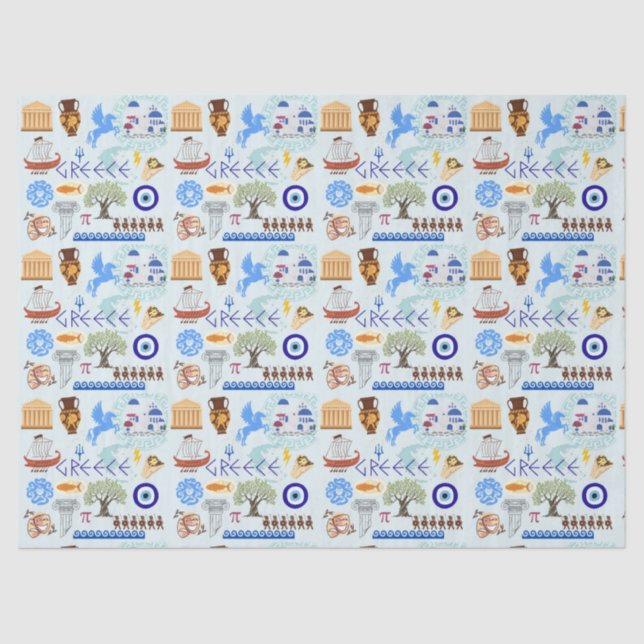 Greece Symbols Travel Lovers Tissue Paper (Front)