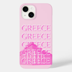 Greece, Travel Art, Pastel Travel Art, Pink Case-Mate iPhone 14 Case