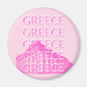 Greece, Travel Art, Pastel Travel Art, Pink Magnet