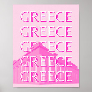 Greece, Travel Art, Pastel Travel Art, Pink Poster