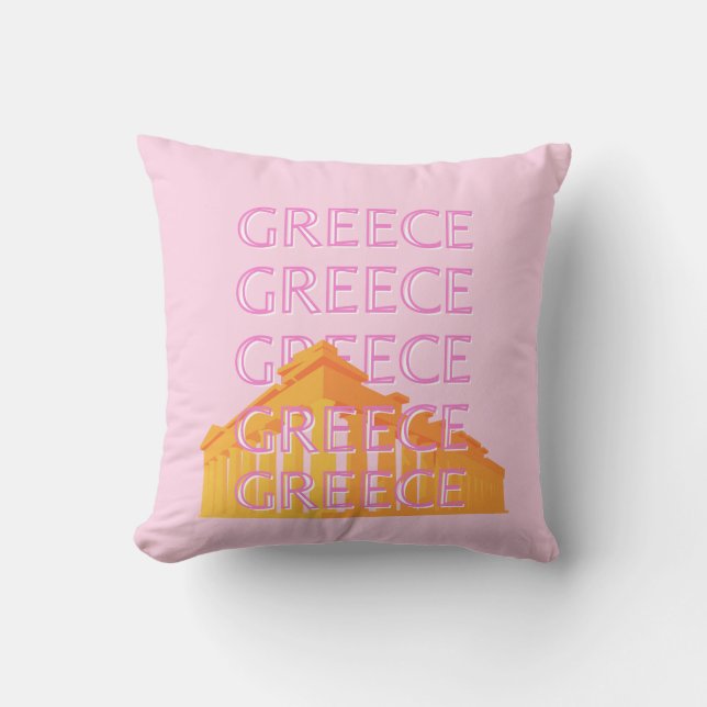 Greece, Travel Art, Pink Cushion (Front)
