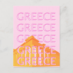 Greece, Travel Art, Pink Holiday Postcard