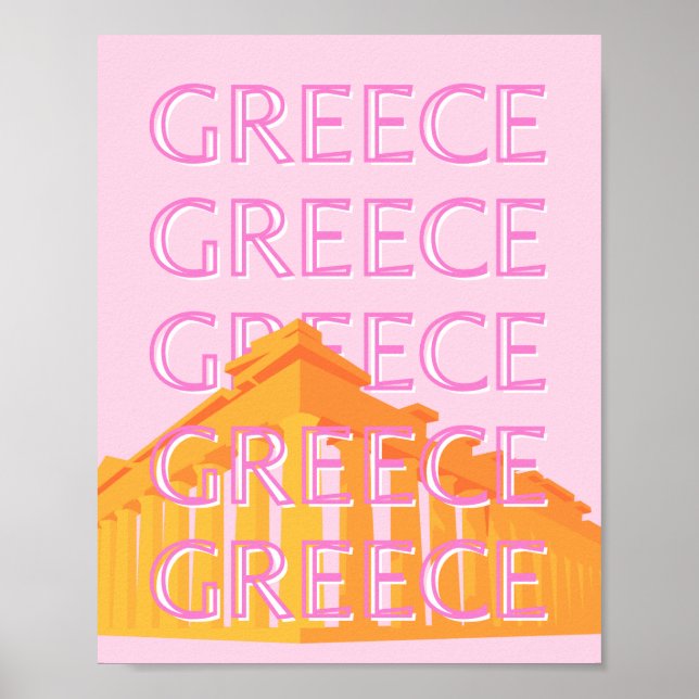 Greece, Travel Art, Pink Poster (Front)