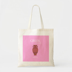 Greece, Travel Art, Preppy, Retro Art, Pink Tote Bag