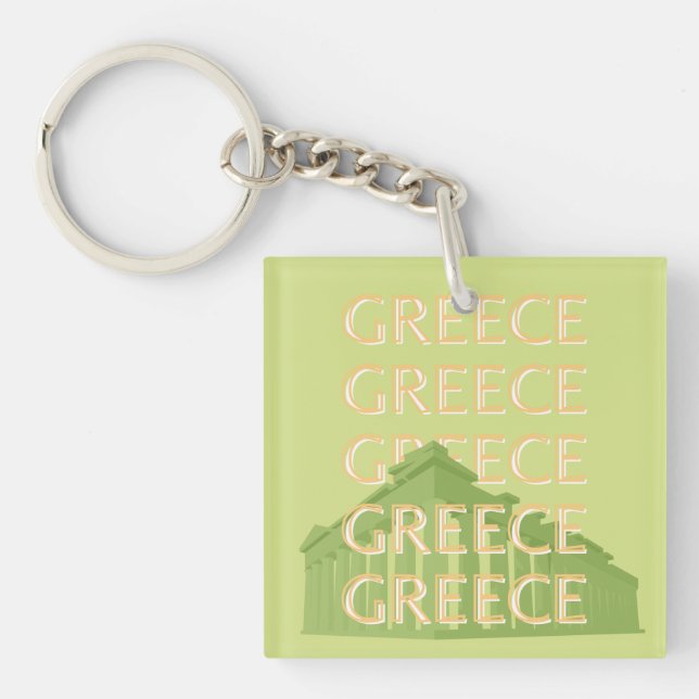 Greece Travel Art, Summer Travel Art, Green Key Ring (Front)