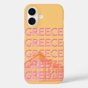 Greece Travel Art, Summer Travel Art, Orange iPhone 16 Case