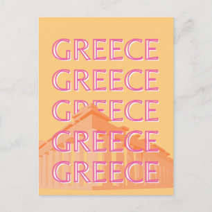 Greece Travel Art, Summer Travel Art, Orange Holiday Postcard