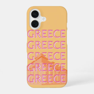 Greece Travel Art, Summer Travel Art, Orange iPhone 16 Case