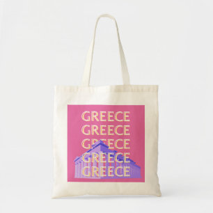 Greece Travel Art, Summer Travel Art, Retro, Pink Tote Bag