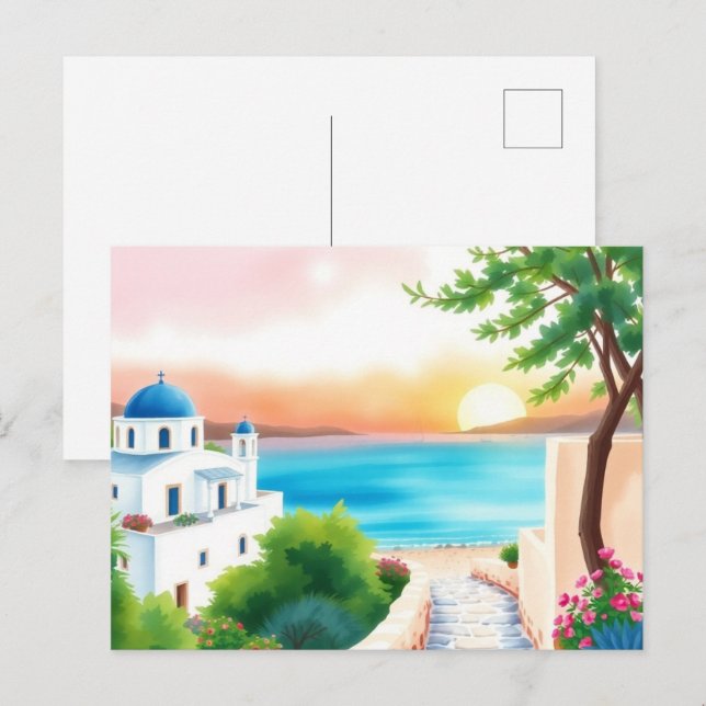 Greece Travel Art Vintage Postcard (Front/Back)