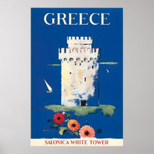 Greece Travel Poster Greek Art White Tower of