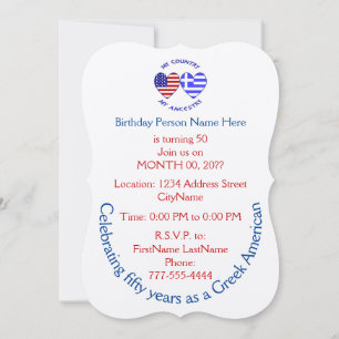 Greece USA Heart Flags My Country My Ancestry Invitation