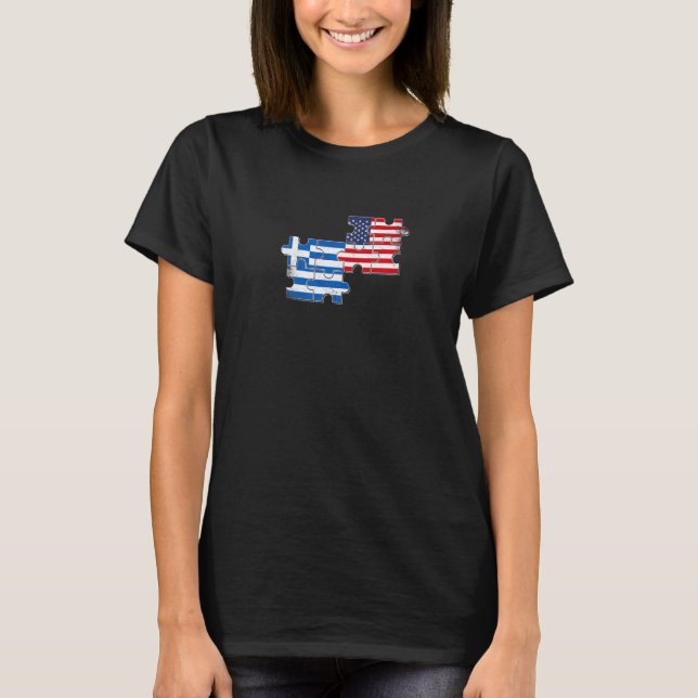 Greece Usa Love Roots Greek American Flag T-Shirt (Front)